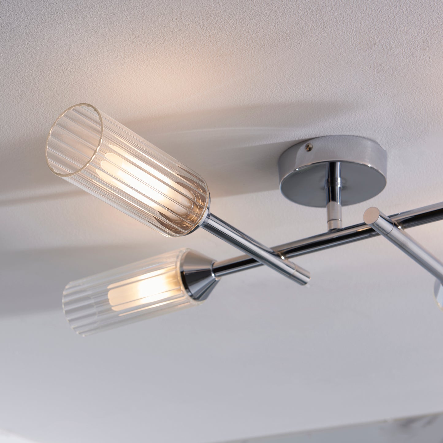 Polished Chrome & Ribbed Glass Four Lamp IP44 Semi-Flush Ceiling Light - ID 11637