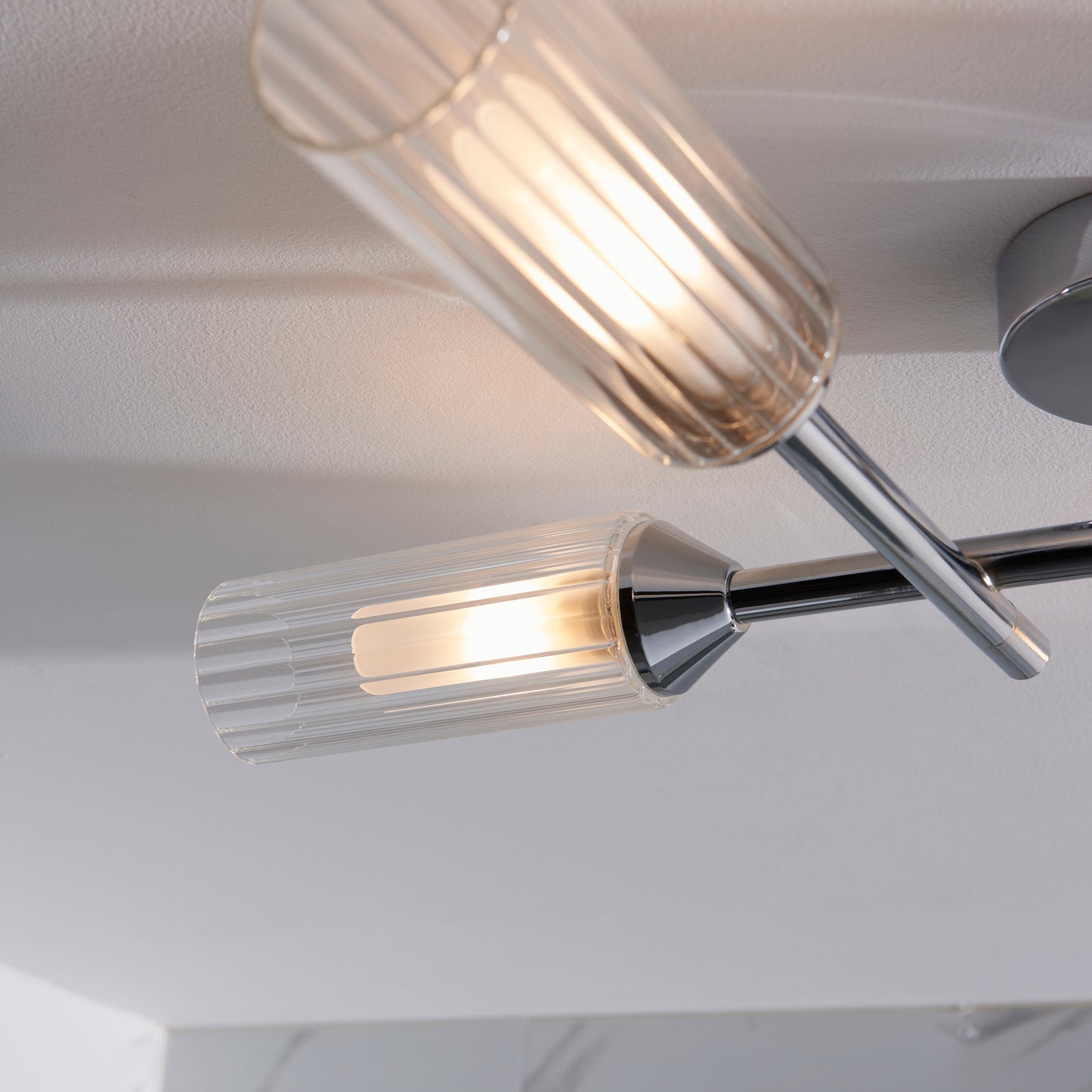 Polished Chrome & Ribbed Glass Four Lamp IP44 Semi-Flush Ceiling Light - ID 11637