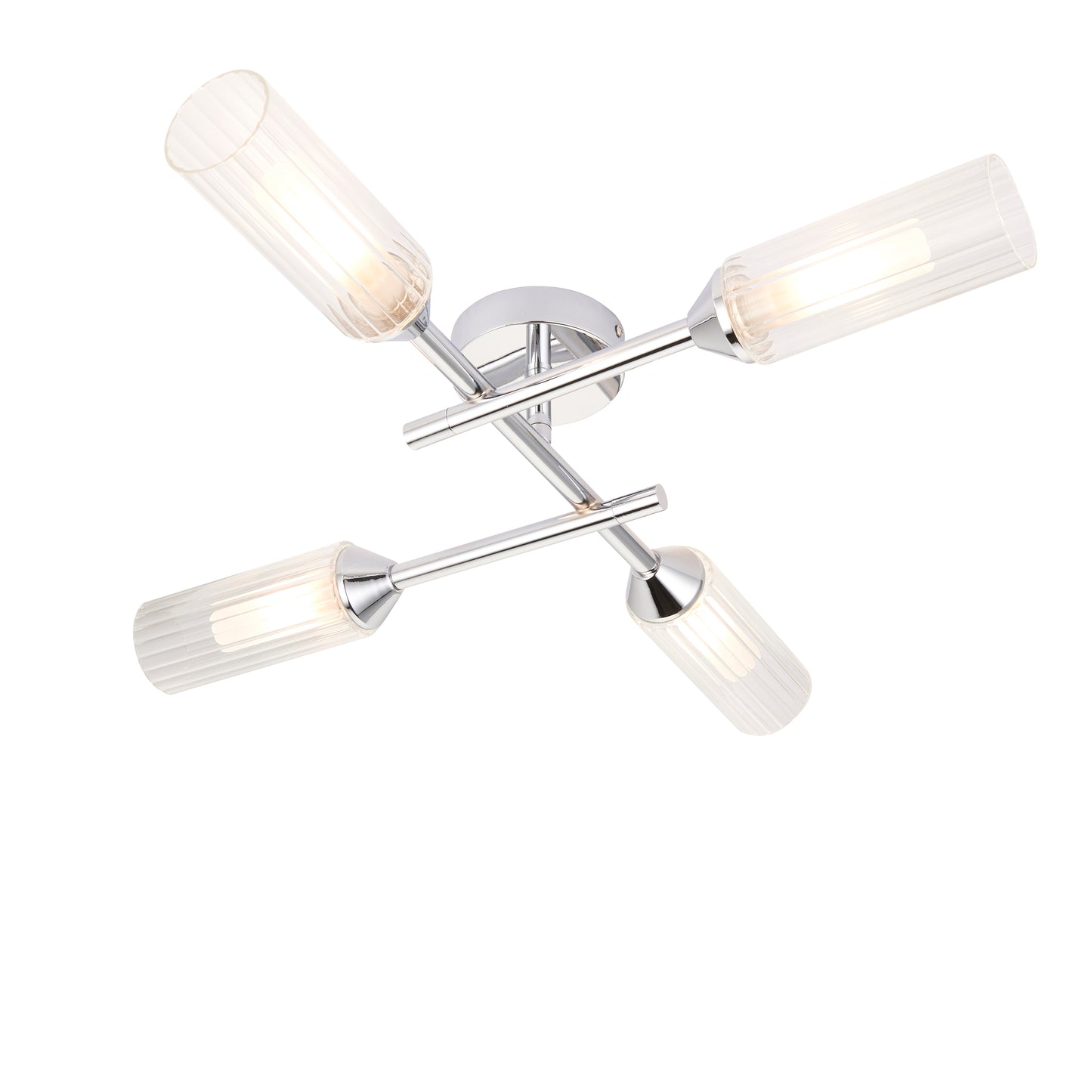 Polished Chrome & Ribbed Glass Four Lamp IP44 Semi-Flush Ceiling Light - ID 11637