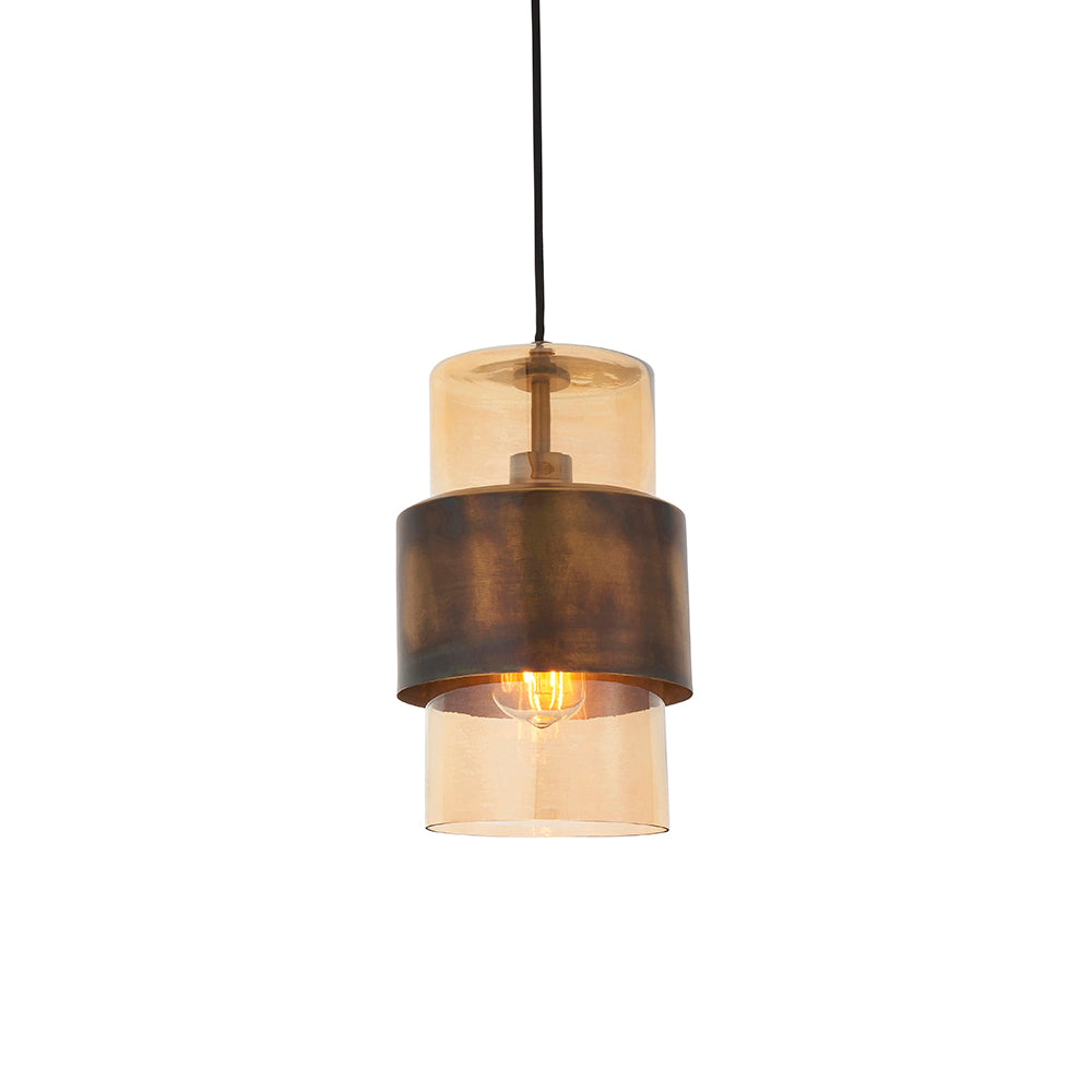 Brass Patina & Champagne Lustre Glass Single Pendant - ID 11106