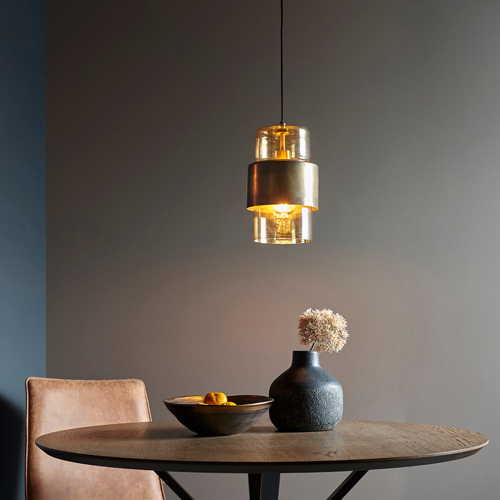 Brass Patina & Champagne Lustre Glass Single Pendant - ID 11106