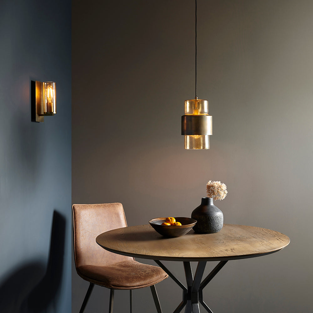Brass Patina & Champagne Lustre Glass Single Pendant - ID 11106