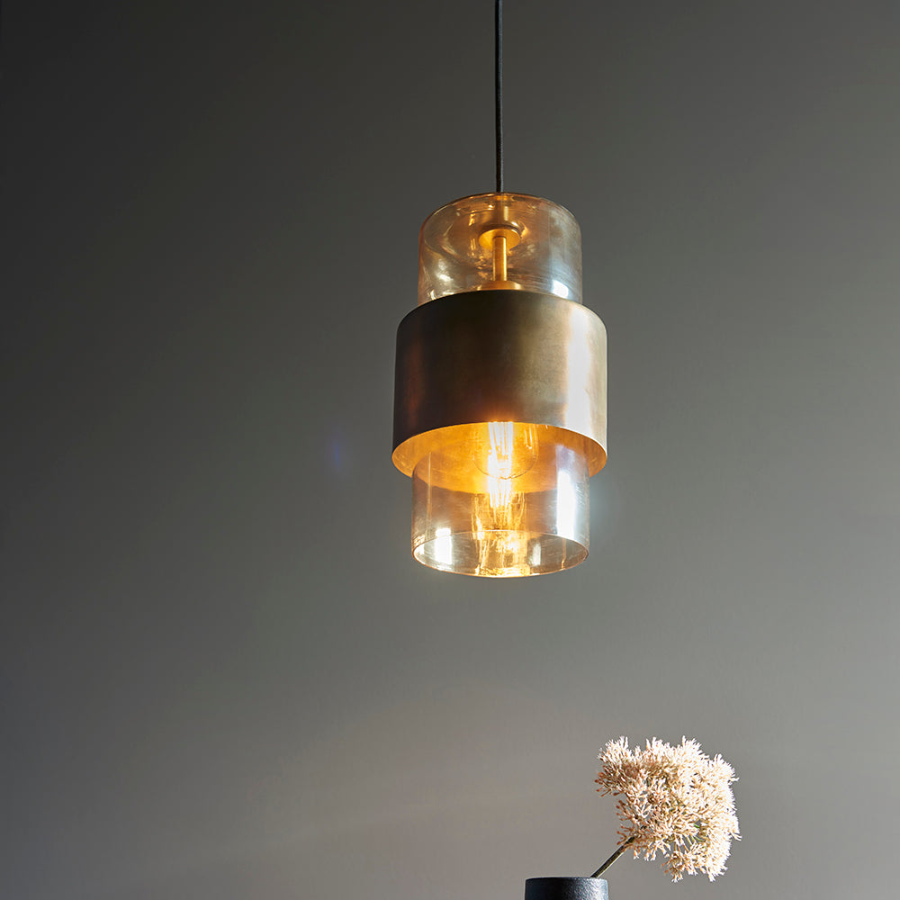 Brass Patina & Champagne Lustre Glass Single Pendant - ID 11106