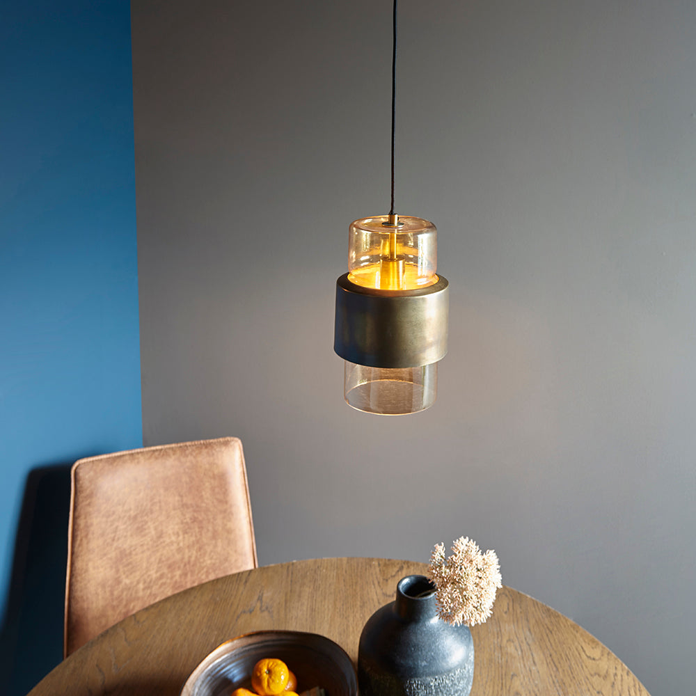 Brass Patina & Champagne Lustre Glass Single Pendant - ID 11106