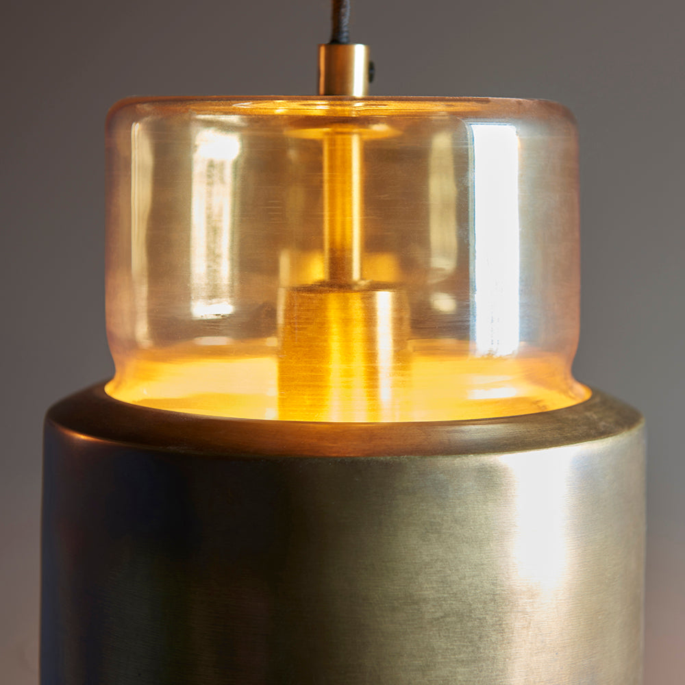 Brass Patina & Champagne Lustre Glass Single Pendant - ID 11106