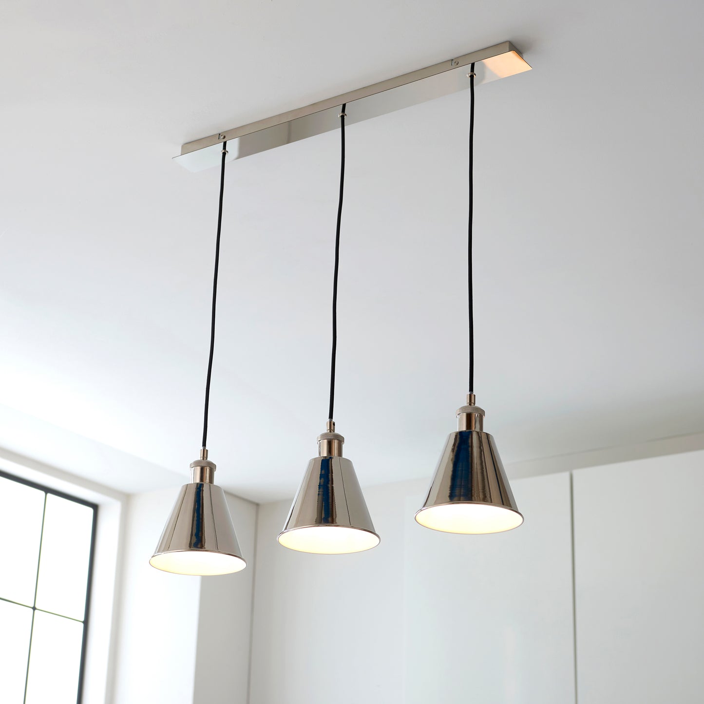Bright Nickel Plated Three Lamp Linear Pendant - ID 11690