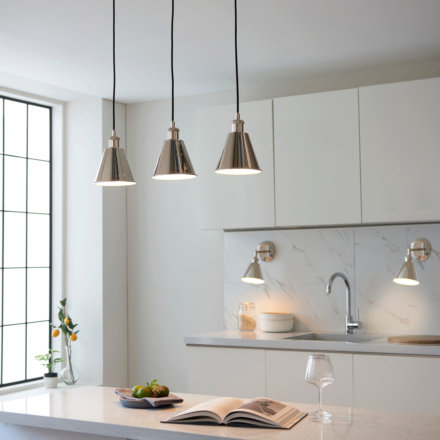 Bright Nickel Plated Three Lamp Linear Pendant - ID 11690