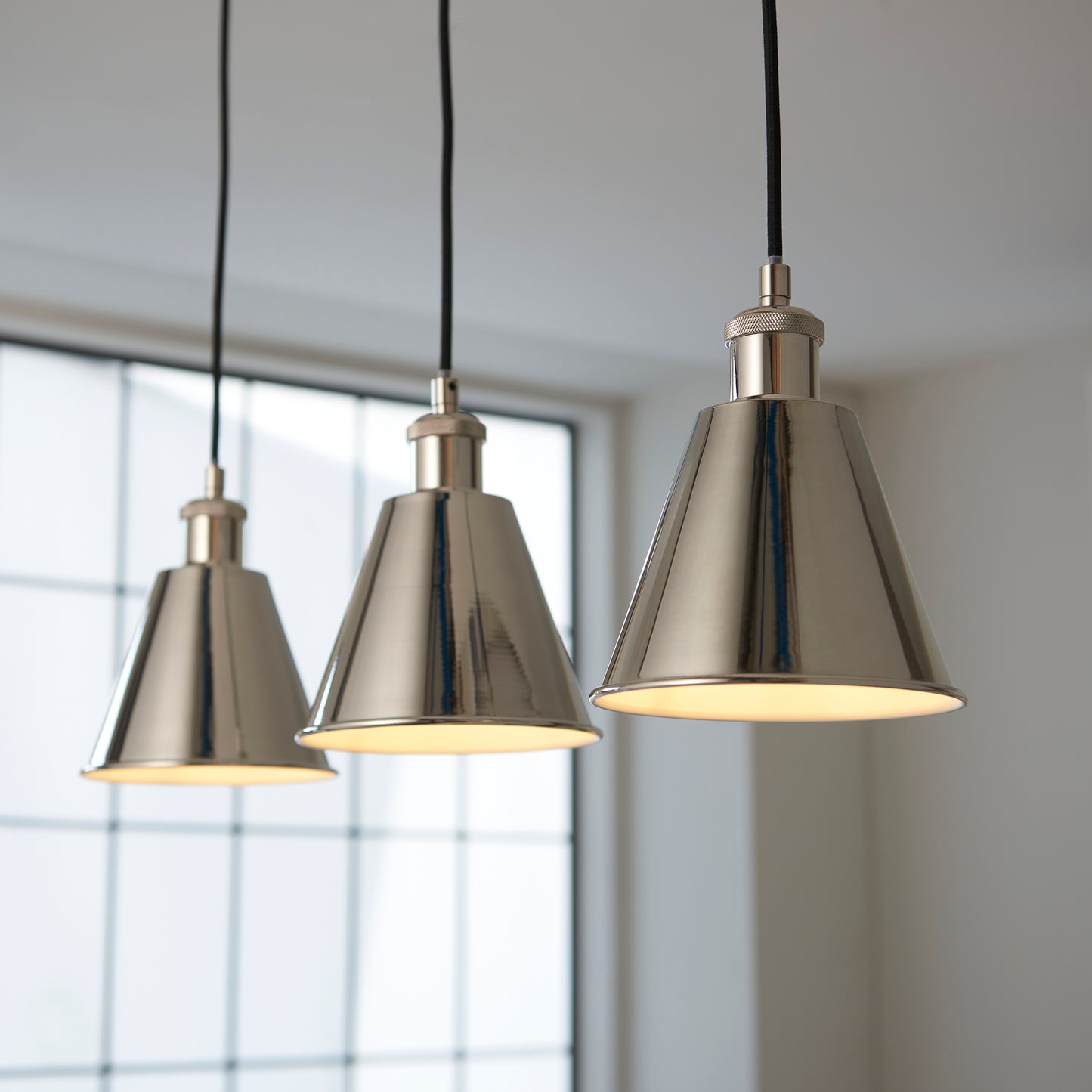 Bright Nickel Plated Three Lamp Linear Pendant - ID 11690