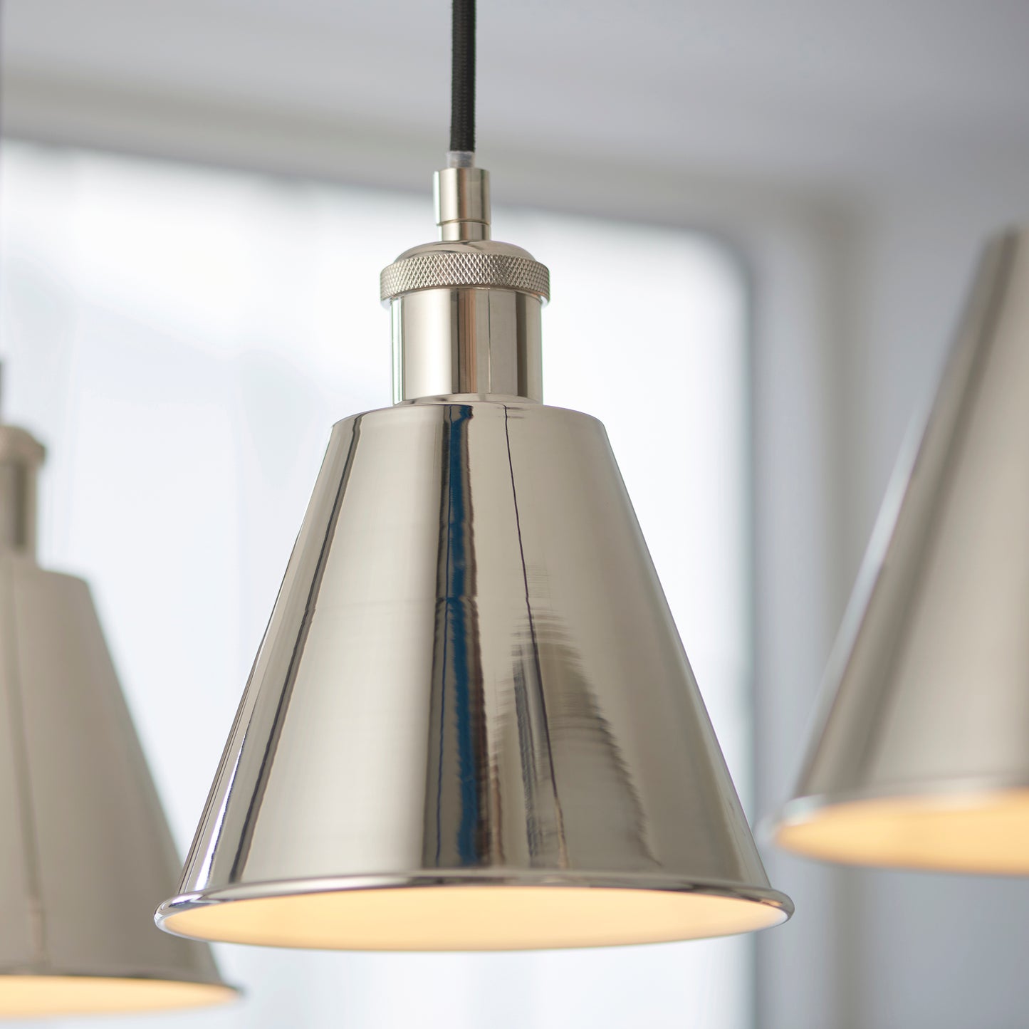 Bright Nickel Plated Three Lamp Linear Pendant - ID 11690