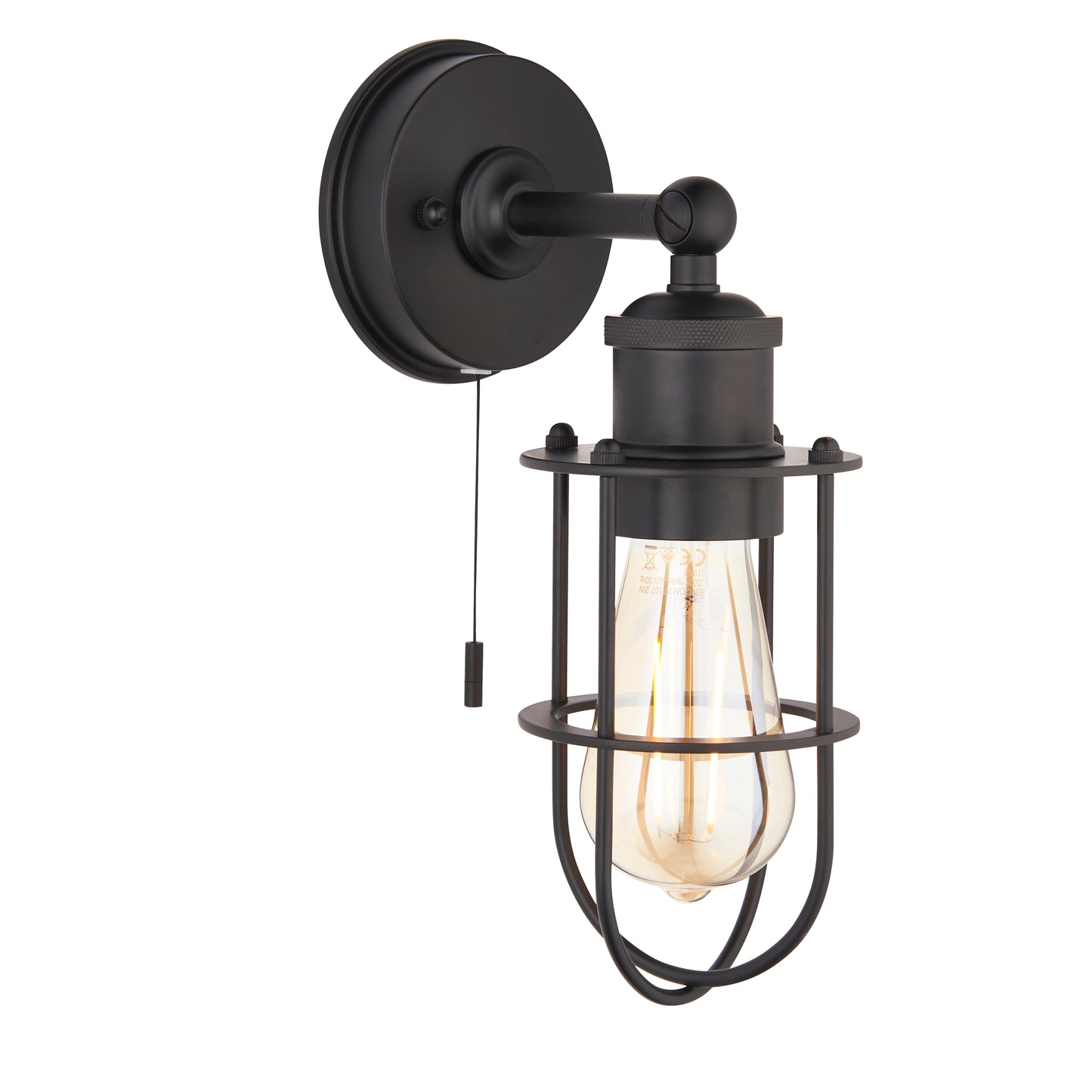 Industrial Caged Matt Black Bathroom Wall Light - ID 11665