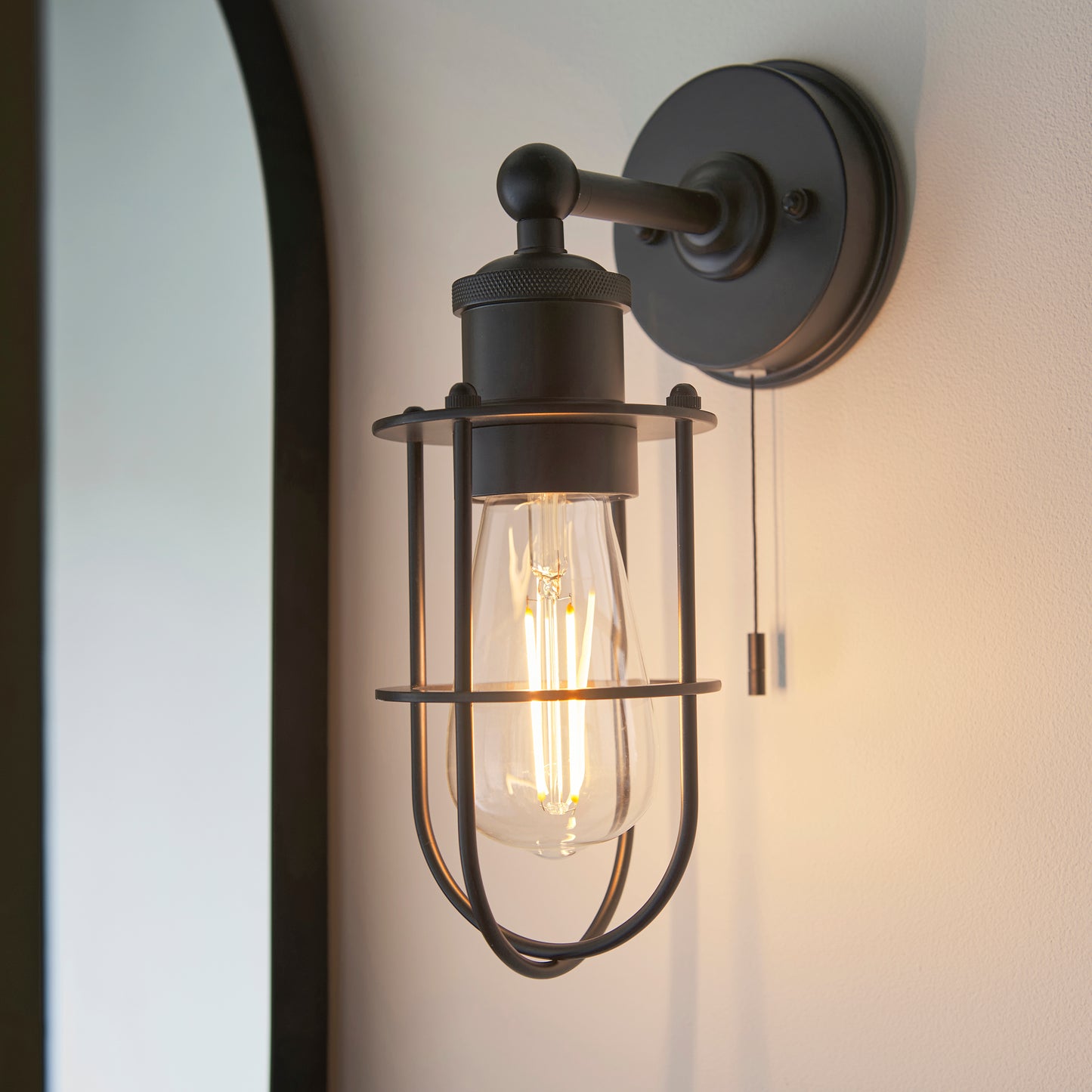 Industrial Caged Matt Black Bathroom Wall Light - ID 11665