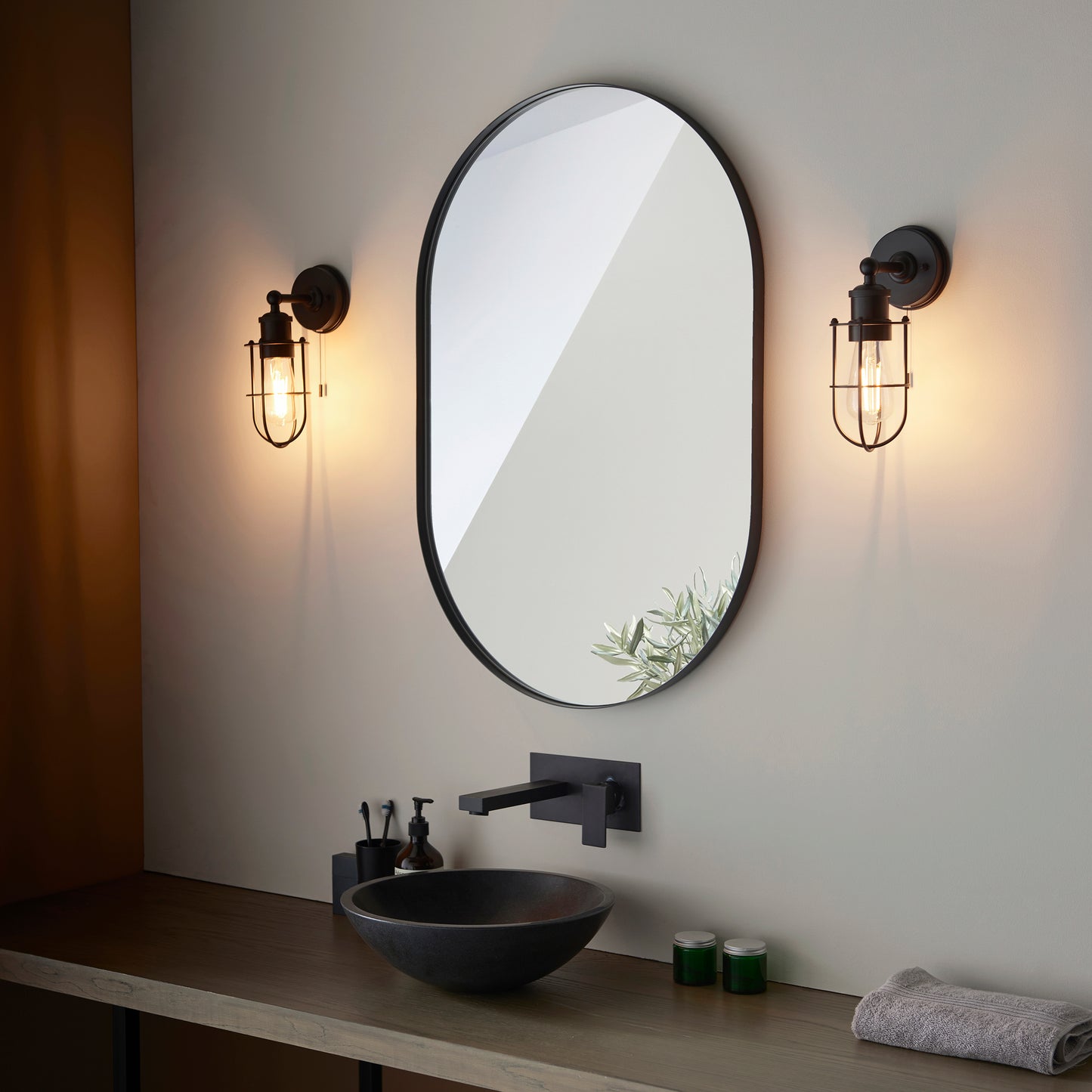 Industrial Caged Matt Black Bathroom Wall Light - ID 11665