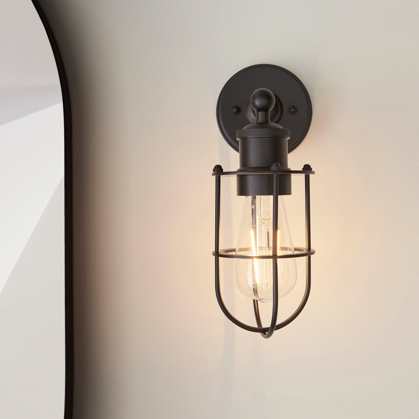 Industrial Caged Matt Black Bathroom Wall Light - ID 11665