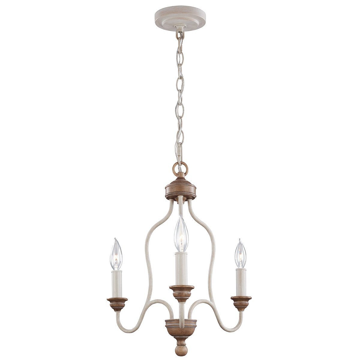 Three Light Chalk Washed/ Beachwood Chandelier