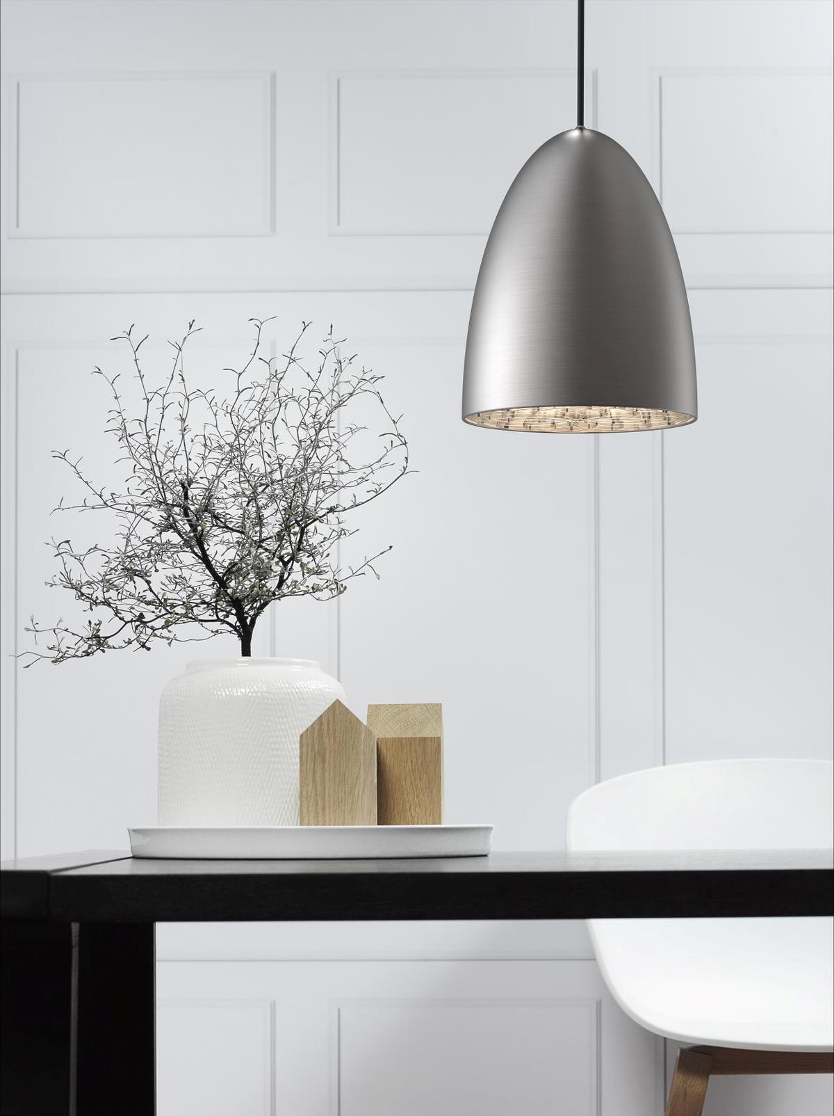 Brushed Steel Dome Pendant With Patterned Diffuser - ID 5086
