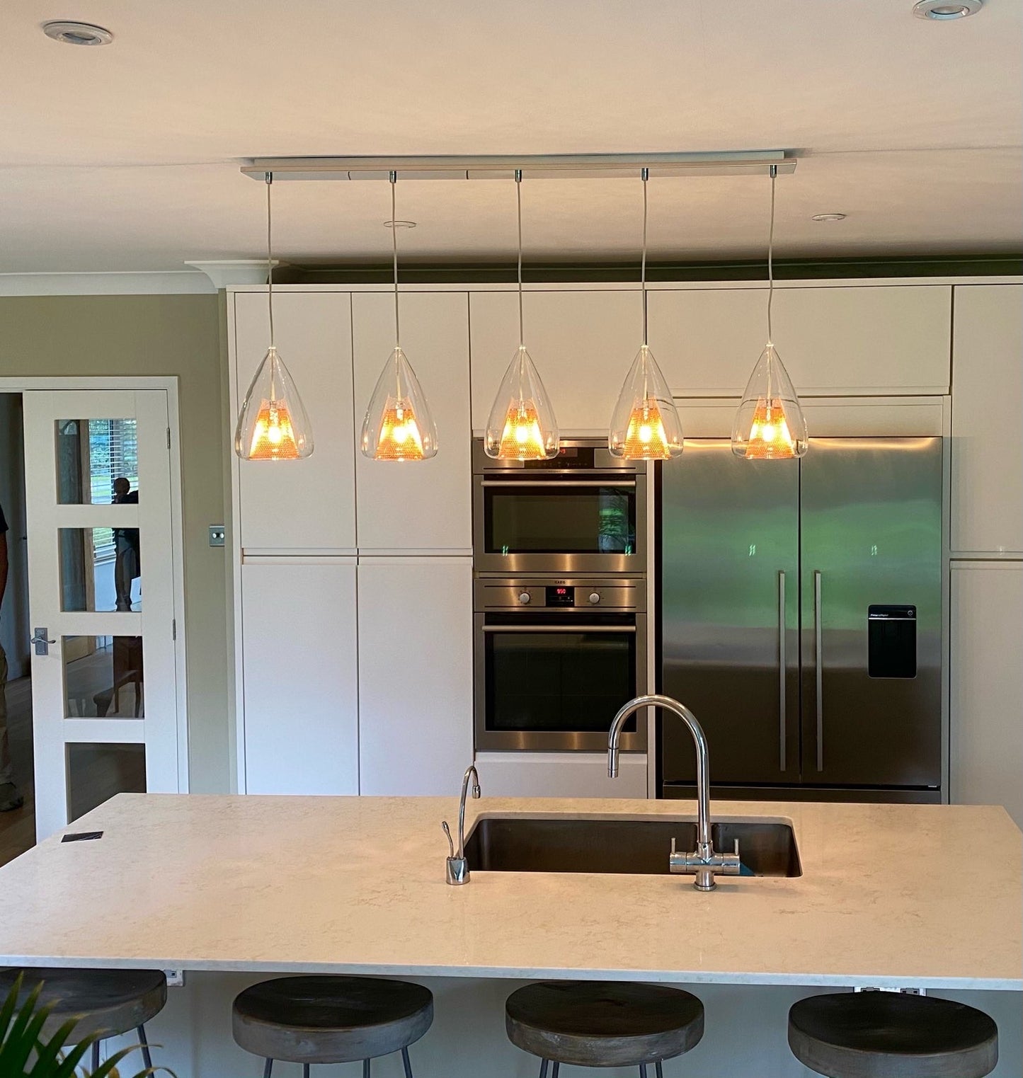 Copper Mesh and Glass 5 Lamp Linear Bar Pendant - ID 6999