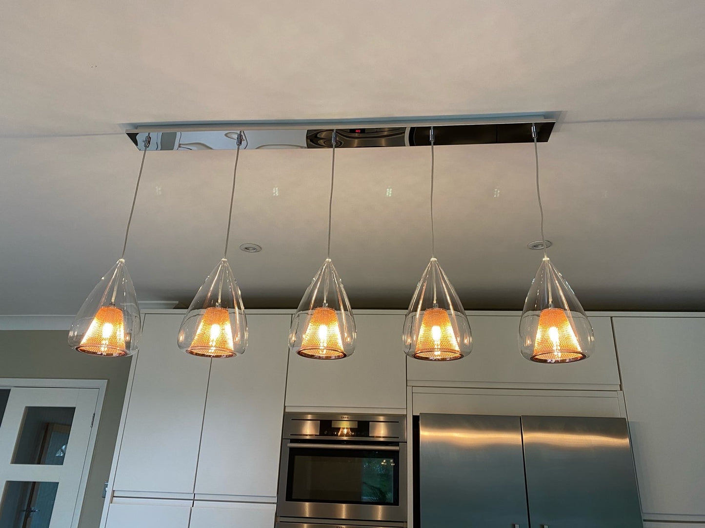 Copper Mesh and Glass 5 Lamp Linear Bar Pendant - ID 6999