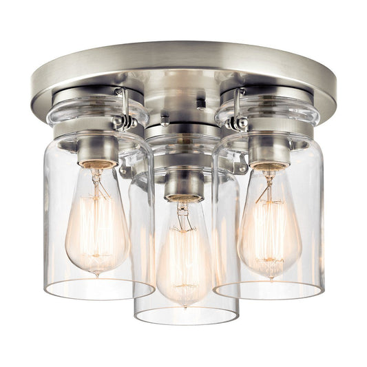Brinley Three Light Brushed Nickel Flush Mount Ceiling Light