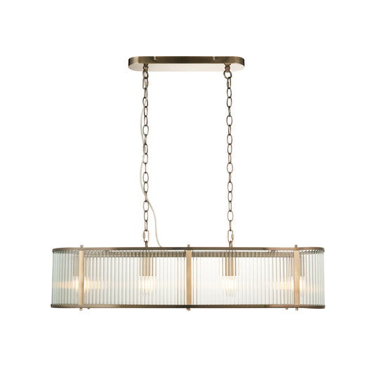 Antique Brass Linear Pendant with Clear Ribbed Glass Panels - ID 13499