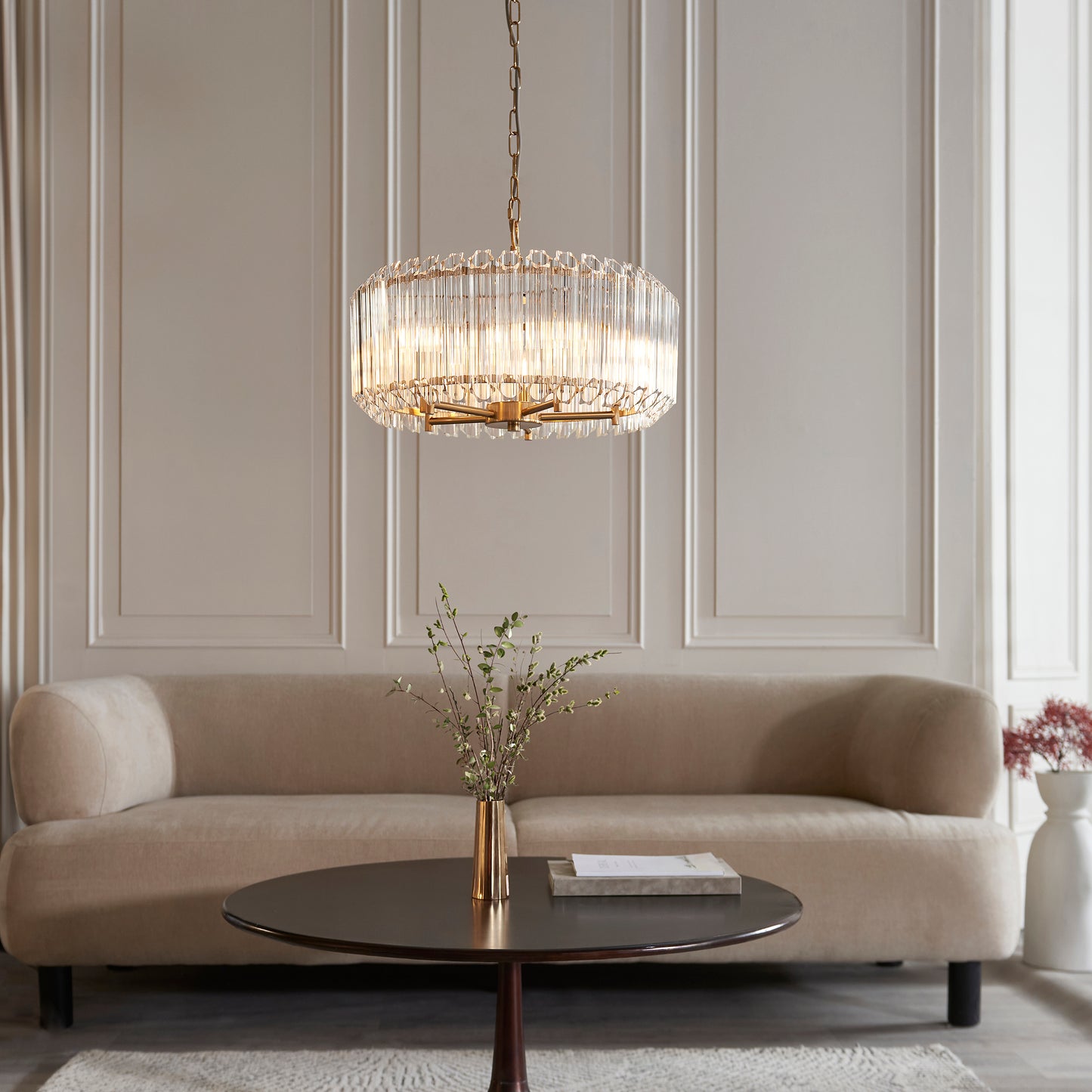 MBL ID 13979 brushed brass & glass chandelier 5 light 52cm diameter