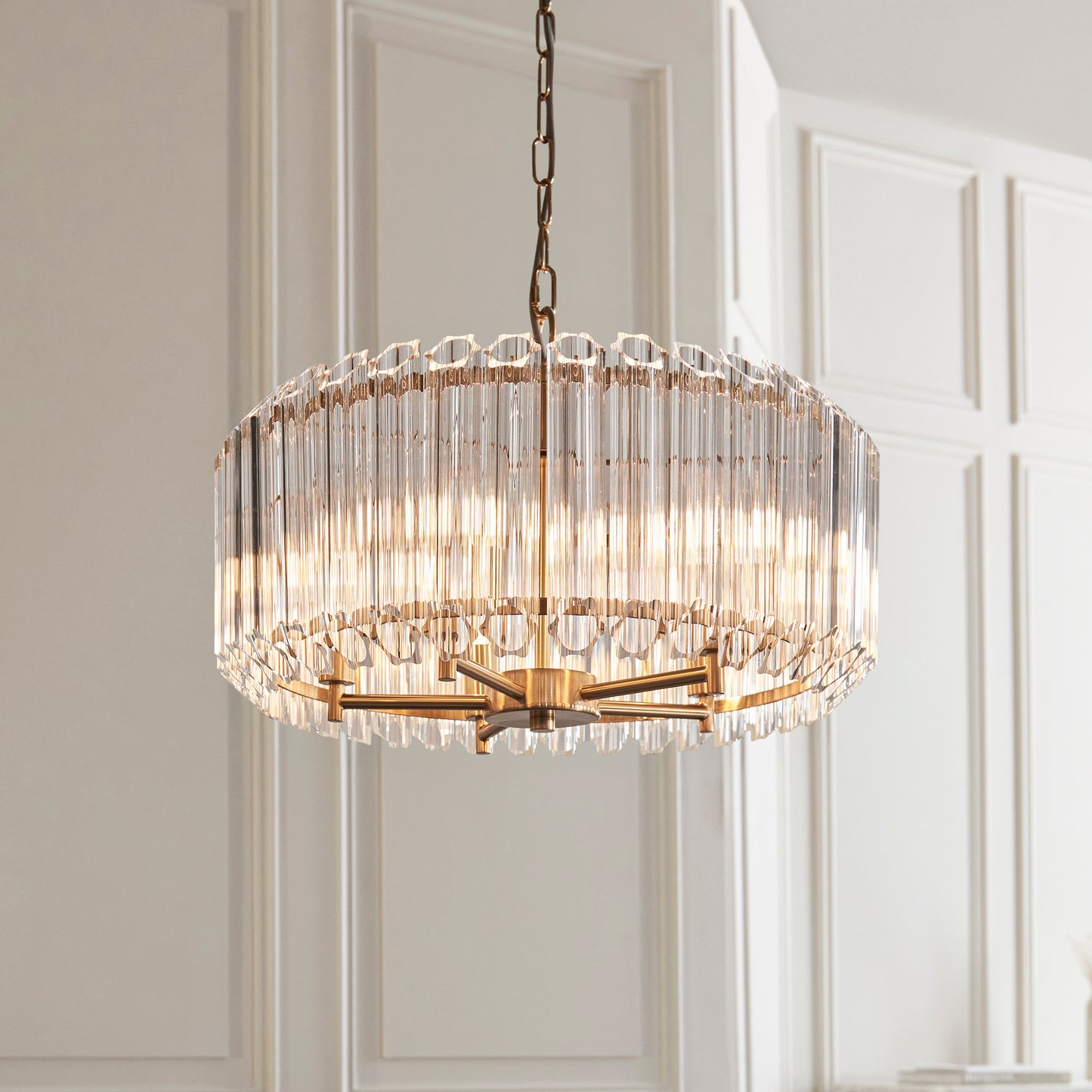MBL ID 13979 brushed brass & glass chandelier 5 light 52cm diameter