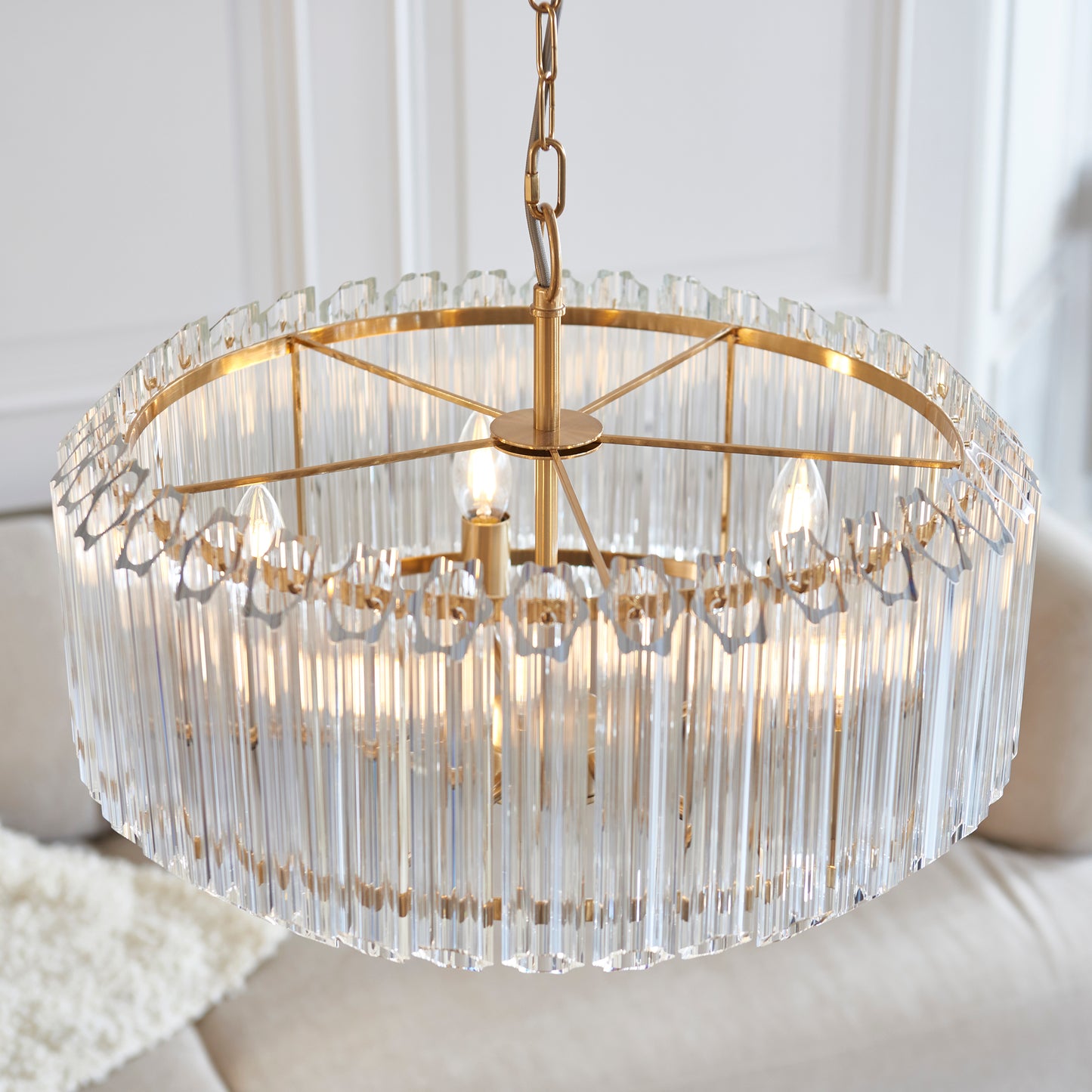 MBL ID 13979 brushed brass & glass chandelier 5 light 52cm diameter