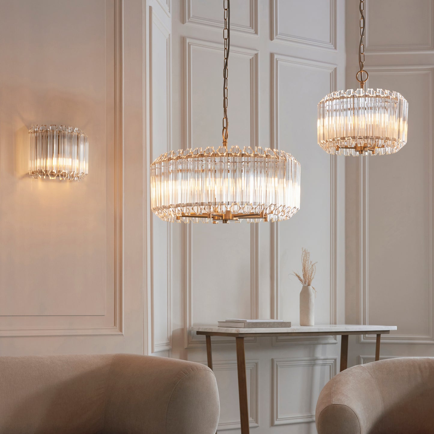 MBL ID 13979 brushed brass & glass chandelier 5 light 52cm diameter