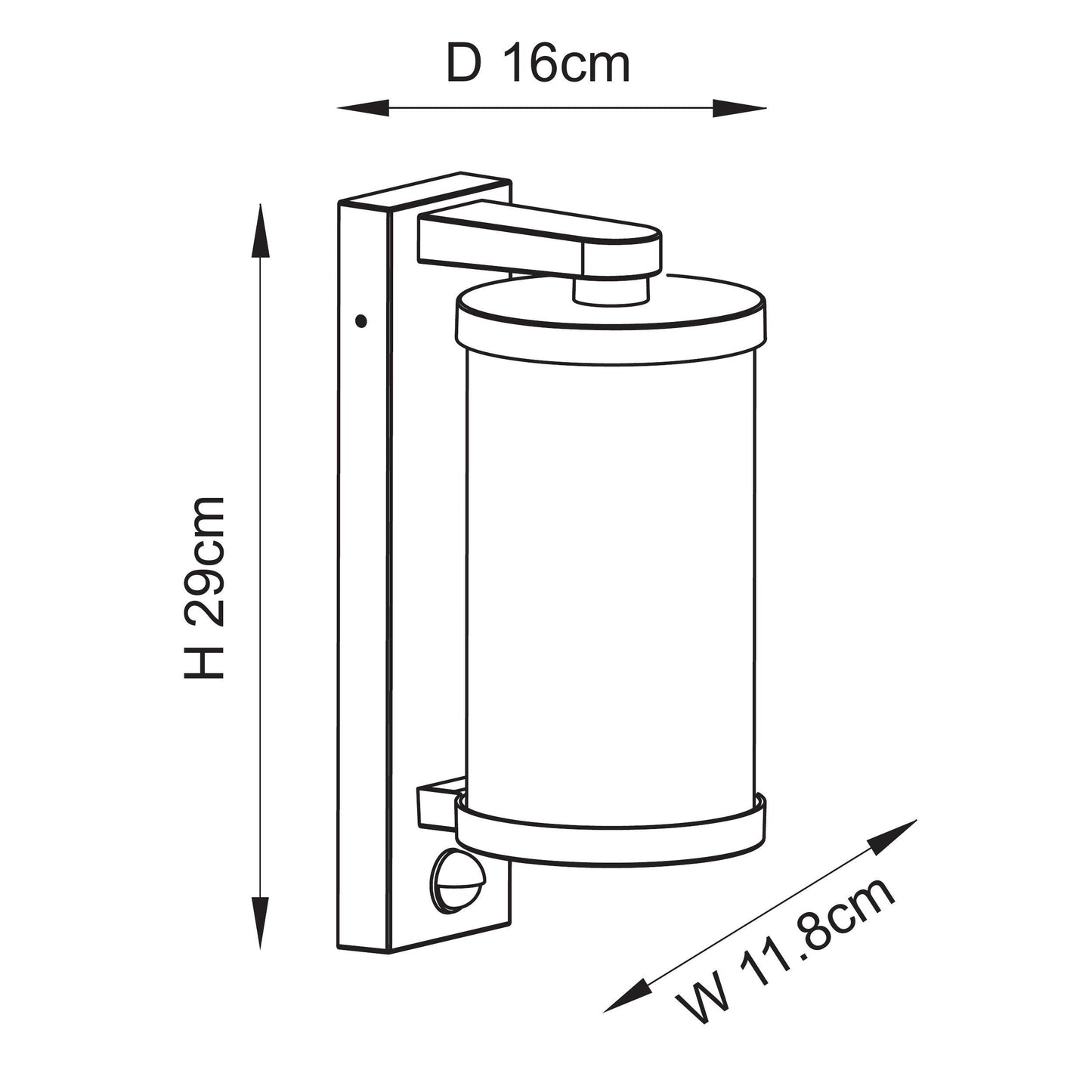 Outdoor Wall Light with Integrated PIR in Black with Ribbed Glass - ID 13968