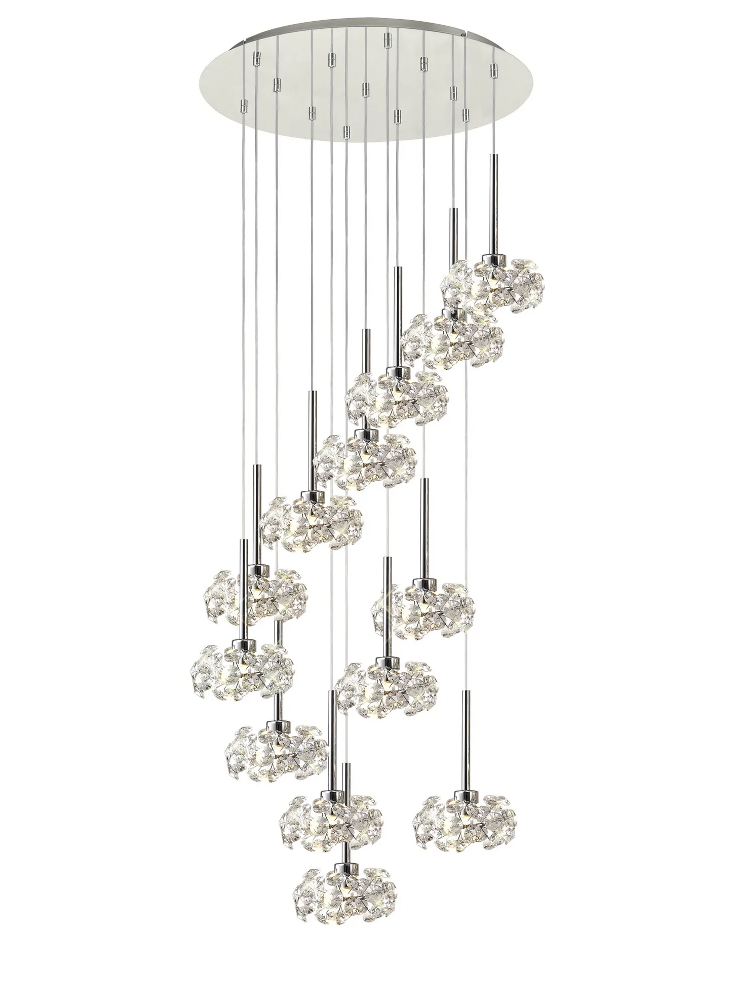 Bespoke 13 Light Custom Chrome & Crystal Stairwell Pendant  - ID 13783