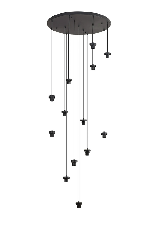 Bespoke Stairwell 13 Light Pendant Black Metalwork & Custom Glass - ID 13781