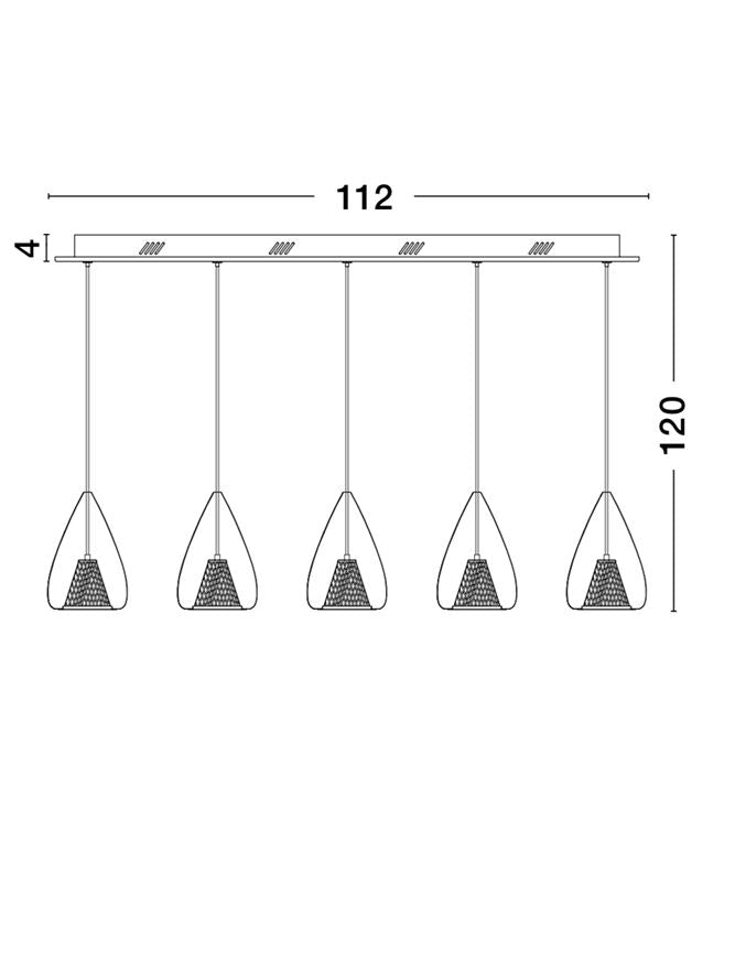 Copper Mesh and Glass 5 Lamp Linear Bar Pendant - ID 6999