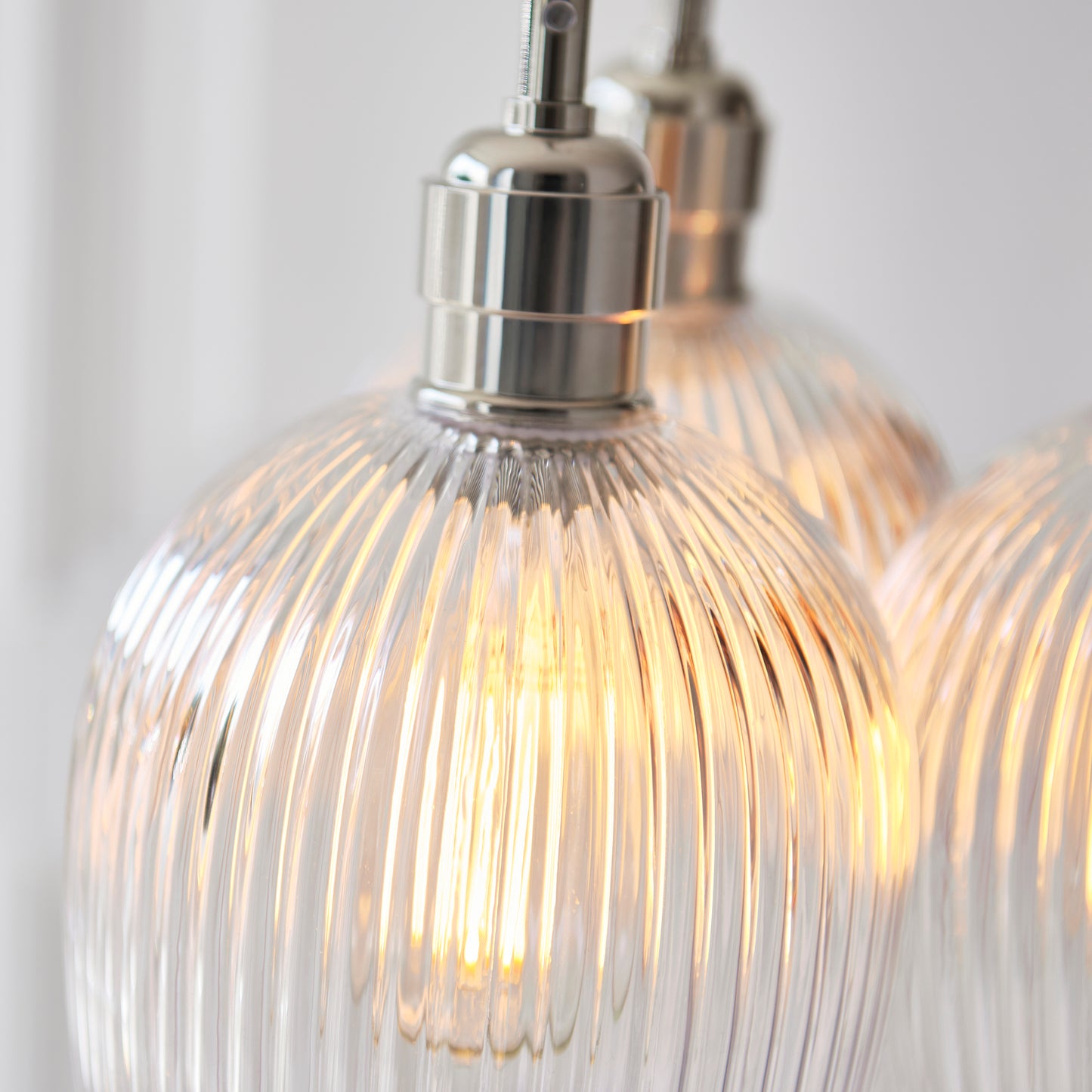 3 Light Wine Glass Cluster Pendant in Polished Nickel with Clear Ribbed Glass - ID 14906