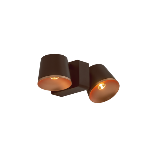 Halkin Modern Double LED Spotlight in Dark Brown With Copper Facia - ID 15135