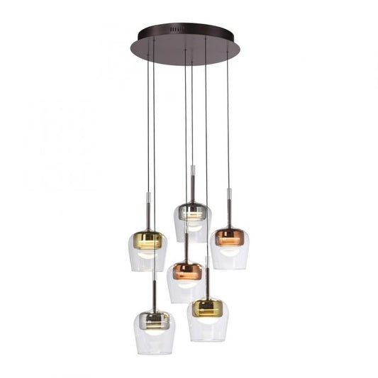 PNL Six Light Chrome, Copper, Gold, Remote Control Glass Multi Pendant - ID 13883