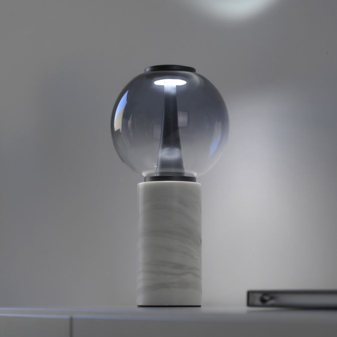Touch Dim Table Lamp in Grey with Smoked Glass and Mable Base - ID 15170