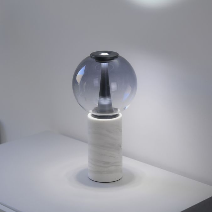Touch Dim Table Lamp in Grey with Smoked Glass and Mable Base - ID 15170