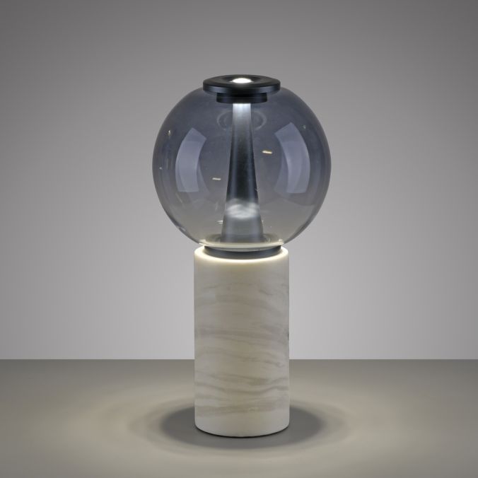 Touch Dim Table Lamp in Grey with Smoked Glass and Mable Base - ID 15170