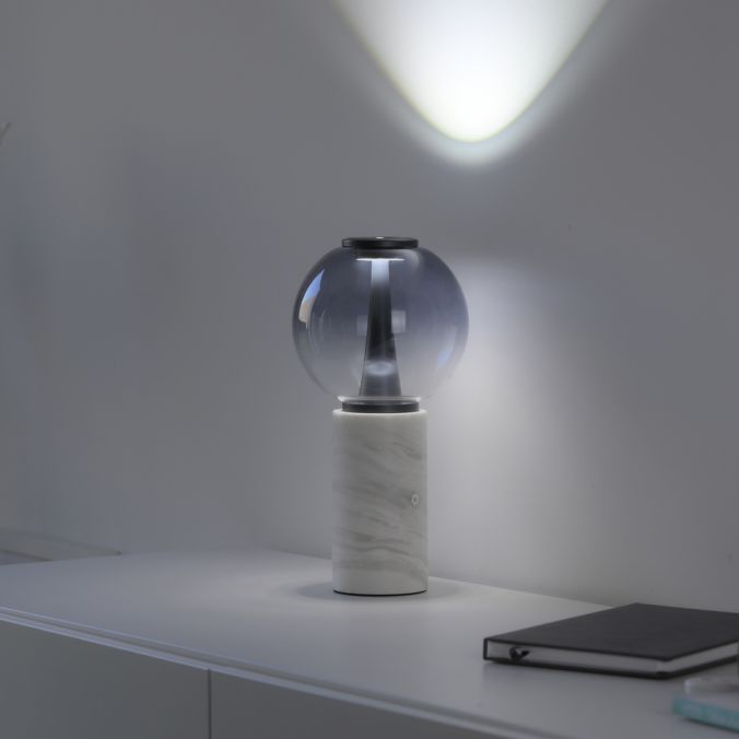 Touch Dim Table Lamp in Grey with Smoked Glass and Mable Base - ID 15170