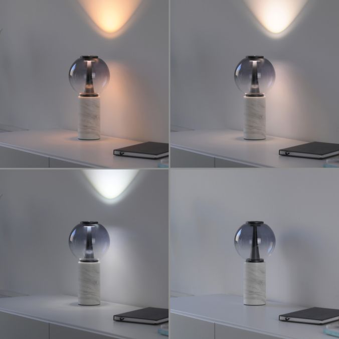 Touch Dim Table Lamp in Grey with Smoked Glass and Mable Base - ID 15170