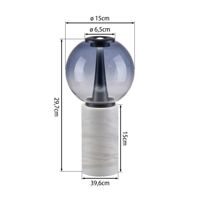 Touch Dim Table Lamp in Grey with Smoked Glass and Mable Base - ID 15170