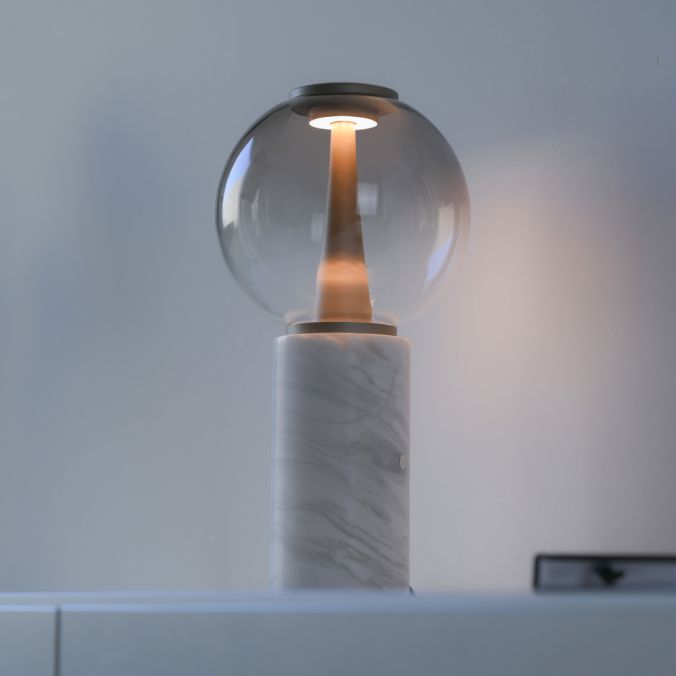 Touch Dim Table Lamp in Bronze with Amber Glass and Mable Base - ID 15169