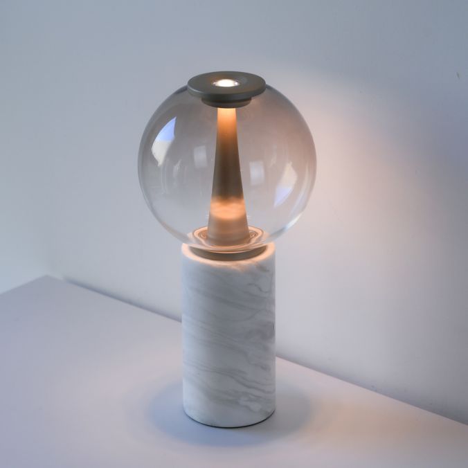 Touch Dim Table Lamp in Bronze with Amber Glass and Mable Base - ID 15169