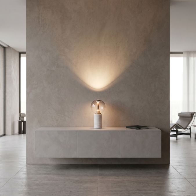 Touch Dim Table Lamp in Bronze with Amber Glass and Mable Base - ID 15169