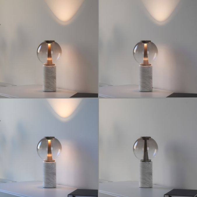 Touch Dim Table Lamp in Bronze with Amber Glass and Mable Base - ID 15169