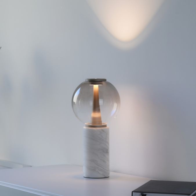 Touch Dim Table Lamp in Grey with Smoked Glass and Mable Base - ID 15170