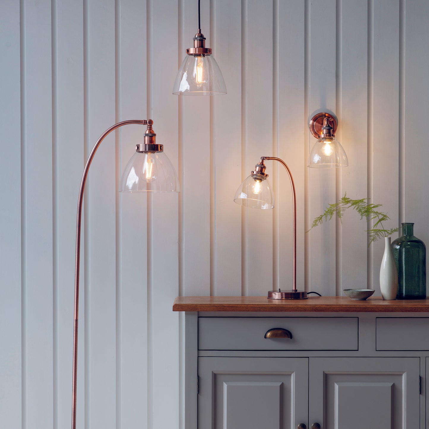 HAN Aged Copper Table Lamp with Clear Glass Shade - ID 13017