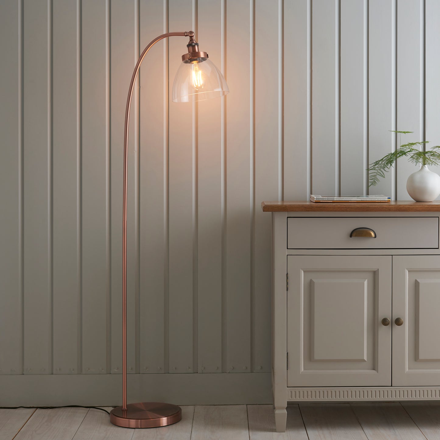 HAN Aged Copper Floor Lamp with Clear Glass Shade - ID 11021