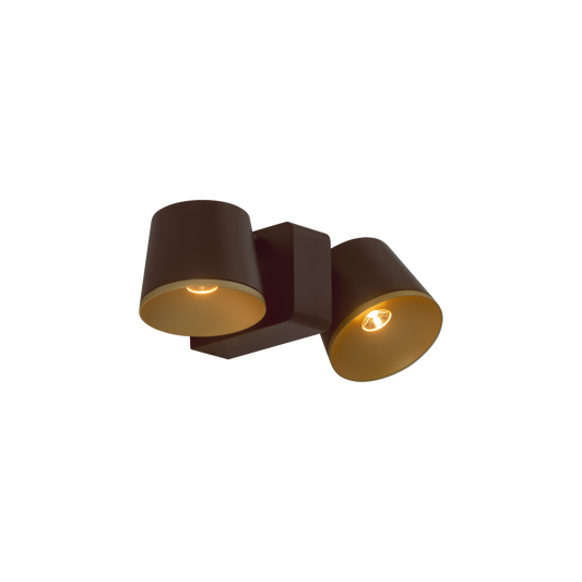 Halkin Modern Double LED Spotlight in Dark Brown With Gold Facia - ID 15137