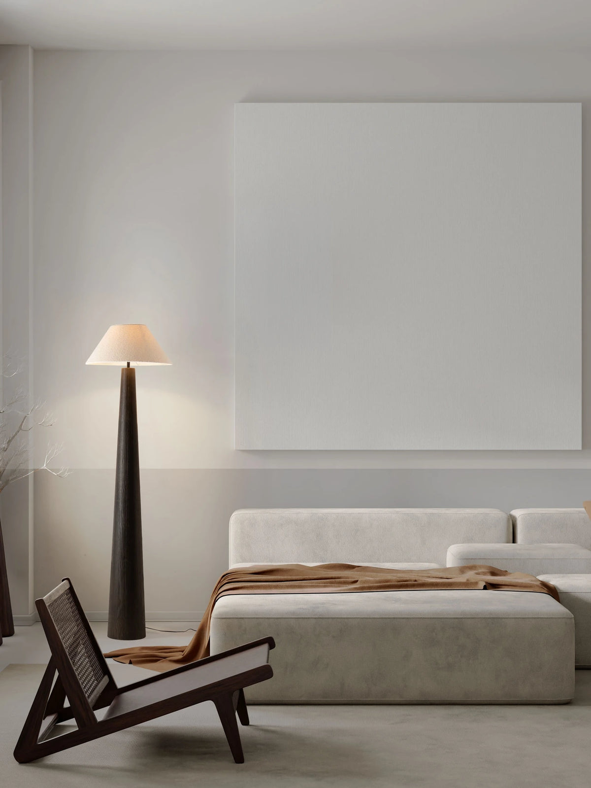 OKU Veneer & Bouclé Fabric Floor Lamp - ID 15110