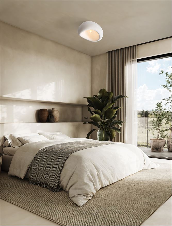 LEF Medium Sandy White Polyurethane & Resin Quaver Flush Ceiling Light - ID 13568